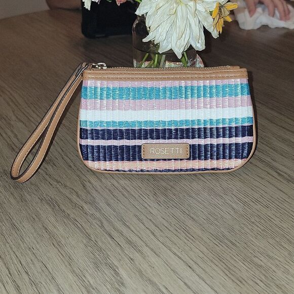 Rosetti Amalfi Straw Woven Stripe Coin Purse Wristlet NWOT - Picture 2 of 6
